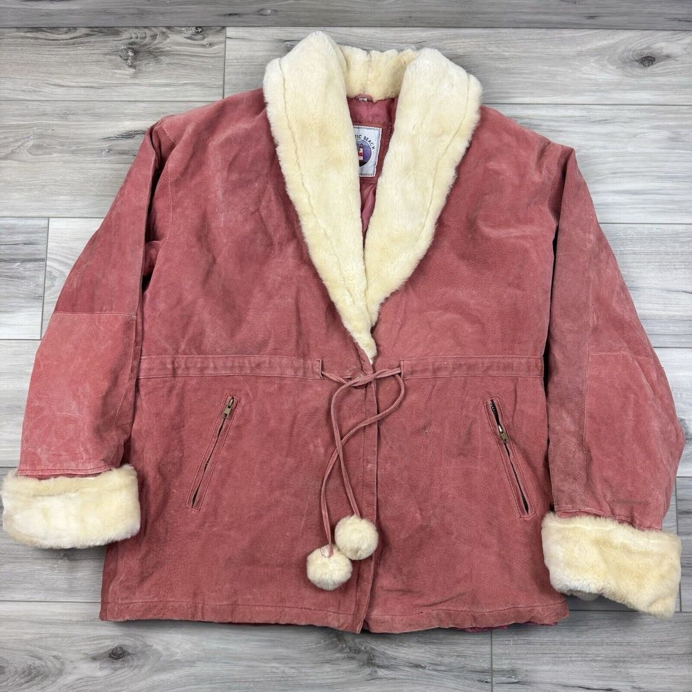 Vtg Suede Leather Faux Shearling Fur Jacket Coat‎ Penny Lane Sz XL Y2K Barbie